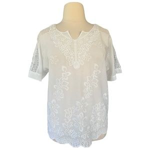 Women’s Embroidered Eyelet and Netting Blouse - White - NWOT - Size 16-18